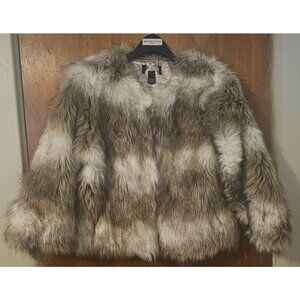 Vintage M Victoria's Secret Brown Beige White Faux Fox Cropped Fur Coat